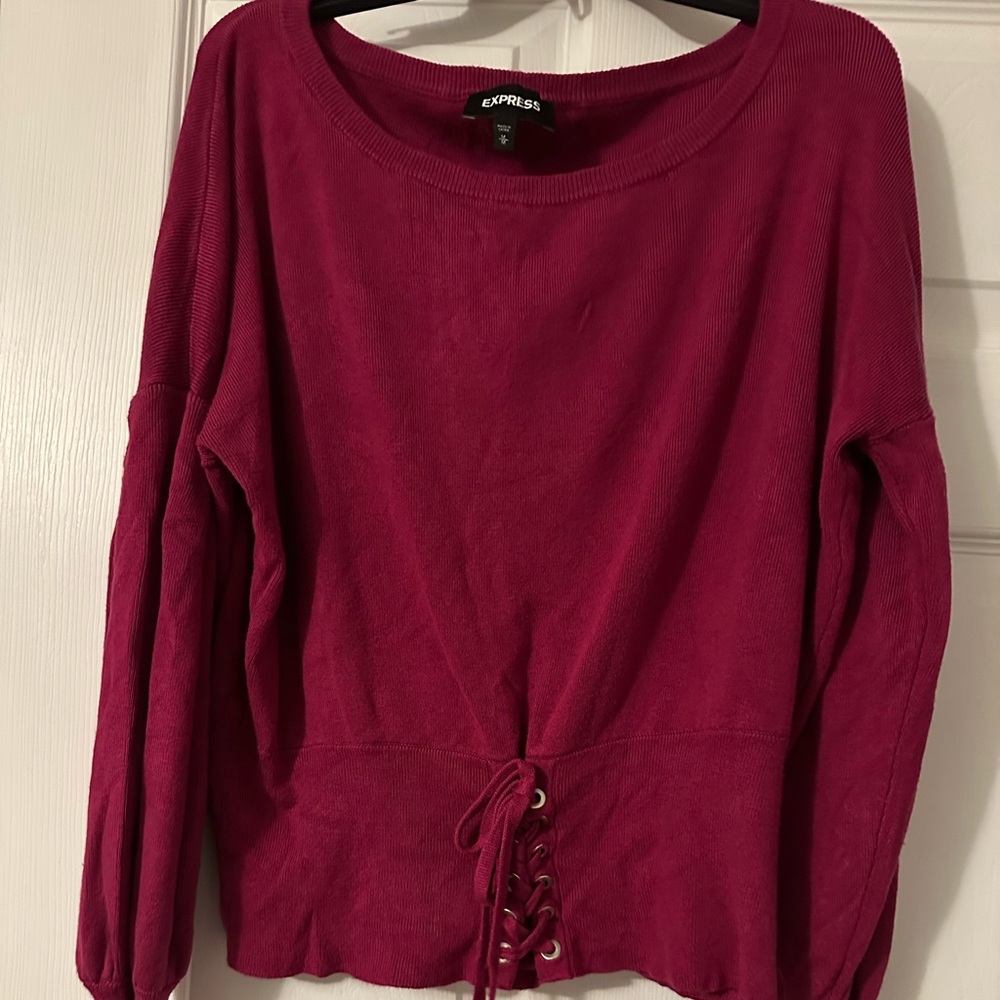 Express Women's Rioja Red Color with Lace-Up Sweater